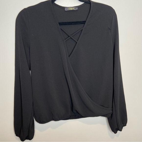 Black surplice womens blouse size large‎ - Picture 1 of 6